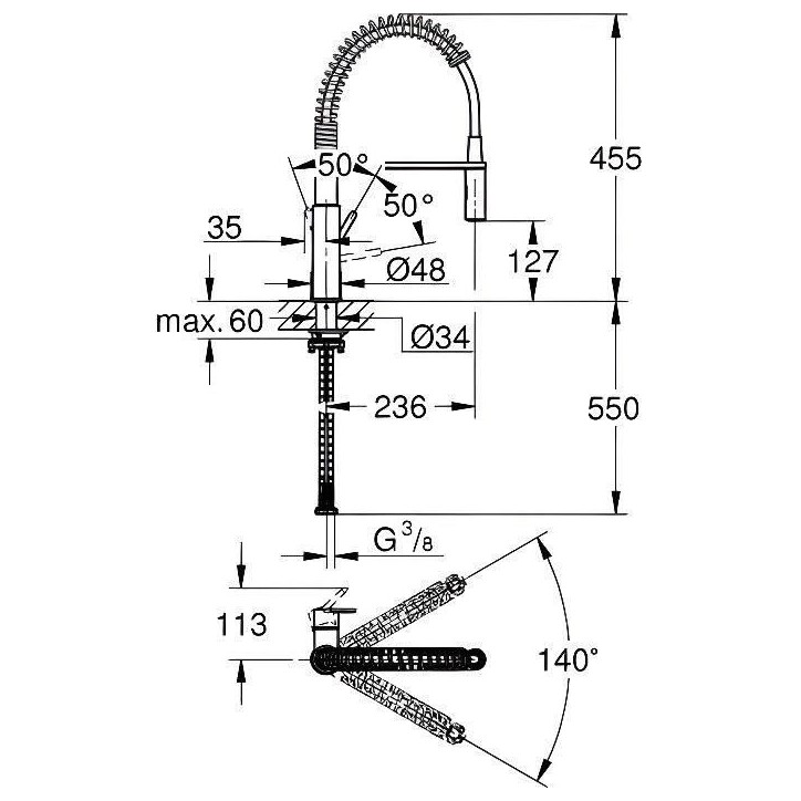 GROHE Robinet évier de cuisine Get, mitigeur monocommande 2 jets, robinet avec douchette extractible professionnelle, 30361000
