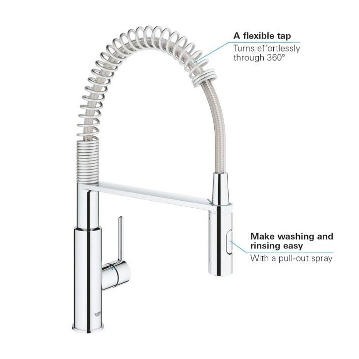 GROHE Robinet évier de cuisine Get, mitigeur monocommande 2 jets, robinet avec douchette extractible professionnelle, 30361000