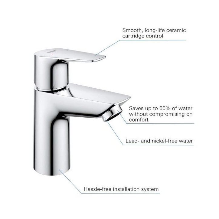 Mitigeur monocommande Lavabo - GROHE Start Edge - 23898001 - Taille S - Chromé