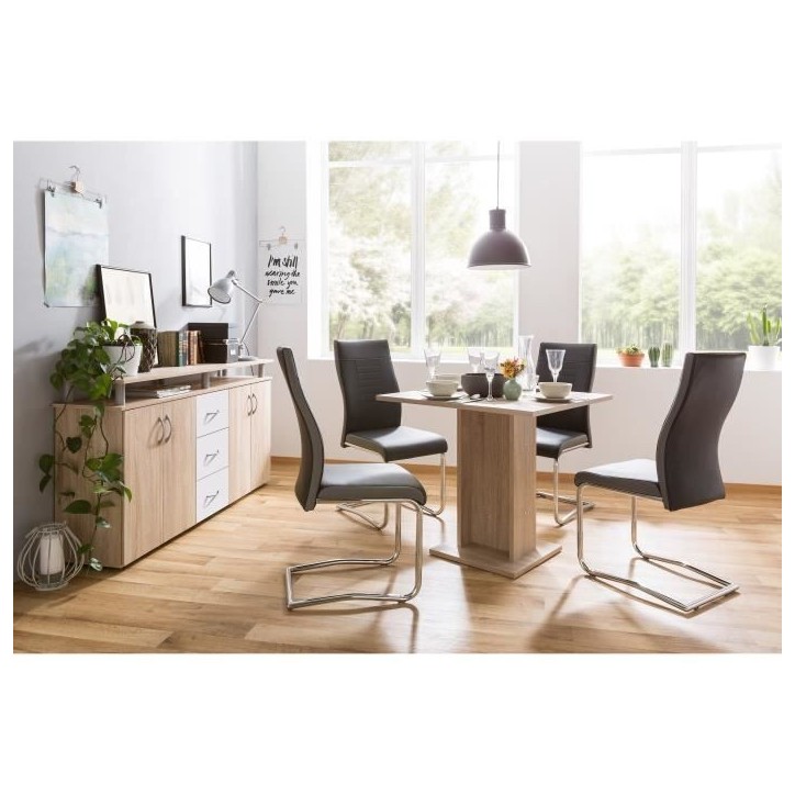 Table a manger de 2 a 4 personnes - Carrée - Classique - Décor chene - GUSTAVE - L 80 x l 80 cm