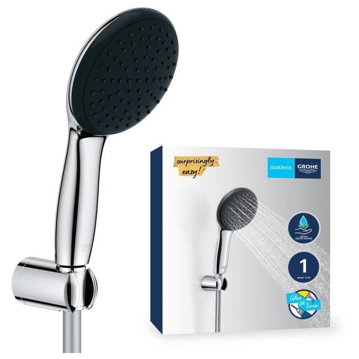 Ensemble de douche avec pommeau 1 jet Pluie, support et flexible 1,75m - GROHE Vitalio Start 110 27944001 - Economie d'eau