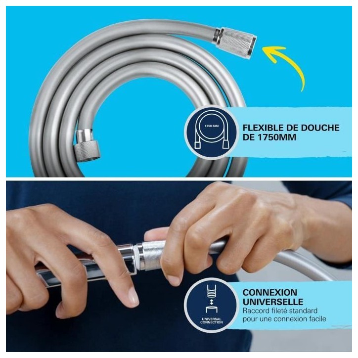 Ensemble de douche avec pommeau 1 jet Pluie, support et flexible 1,75m - GROHE Vitalio Start 110 27944001 - Economie d'eau