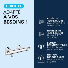Mitigeur thermostatique douche GROHE Precision Flow - Montage mural - Protection anti-brûlure - Chromé