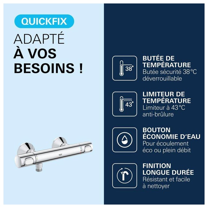 Mitigeur thermostatique douche GROHE Precision Flow - Montage mural - Protection anti-brûlure - Chromé Mitigeur thermostatique douche GROHE Precision Flow - Montage mural - Protection anti-brûlure - Chromé