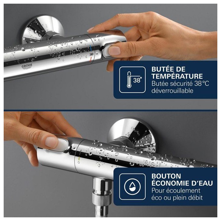 Mitigeur thermostatique douche GROHE Precision Flow - Montage mural - Protection anti-brûlure - Chromé Mitigeur thermostatique douche GROHE Precision Flow - Montage mural - Protection anti-brûlure - Chromé