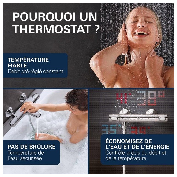 Mitigeur thermostatique douche GROHE Precision Flow - Montage mural - Protection anti-brûlure - Chromé Mitigeur thermostatique douche GROHE Precision Flow - Montage mural - Protection anti-brûlure - Chromé