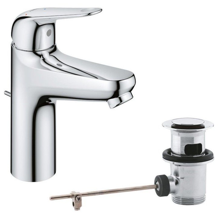 Mitigeur monocommande lavabo - GROHE Swift - 24328001 - Chromé - Taille M - Ouverture Eau Froide - Economie d'eau -Tirette et v