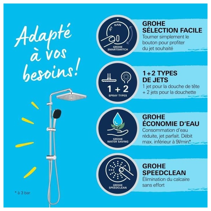 Colonne de douche avec inverseur manuel - Economie d'eau - GROHE Vitalio Comfort 250 - Chromé - 26698001 Colonne de douche avec inverseur manuel - Economie d'eau - GROHE Vitalio Comfort 250 - Chromé - 26698001