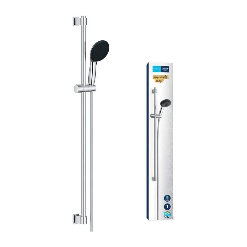 Ensemble de douche avec pommeau 1 jet, barre 90cm et flexible - GROHE