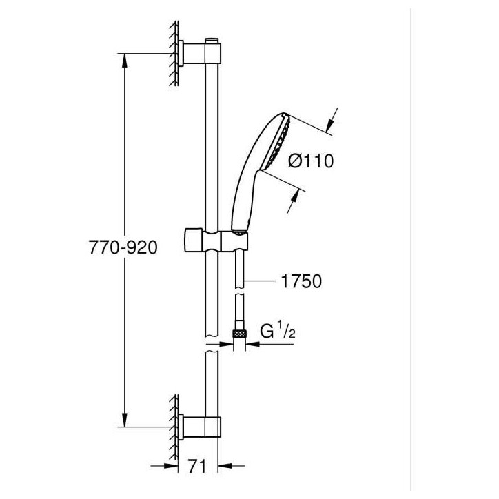 Ensemble de douche avec pommeau 1 jet, barre 90cm et flexible - GROHE Vitalio Start 110 26953001 - Economie d'eau - Chromé Ensemble de douche avec pommeau 1 jet, barre 90cm et flexible - GROHE Vitalio Start 110 26953001 - Economie d'eau - Chromé