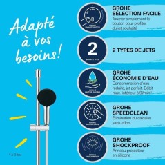 Ensemble de douche avec pommeau 2 jets, barre 90cm et flexible - GROHE