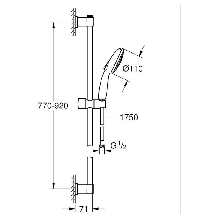 Ensemble de douche avec pommeau 2 jets, barre 90cm et flexible - GROHE Vitalio Start 110 26954001 - Economie d'eau - Chromé