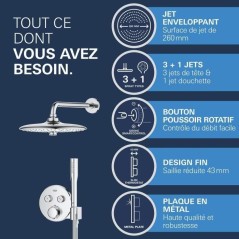 Ensemble de douche encastré - Tous les types de jets - Mitigeur therm