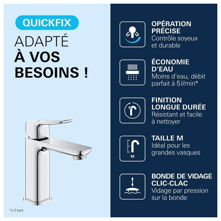 Mitigeur de lavabo - GROHE DICE - Taille M - Vidage clic-clac - Chrome Mitigeur de lavabo - GROHE DICE - Taille M - Vidage clic-clac - Chrome