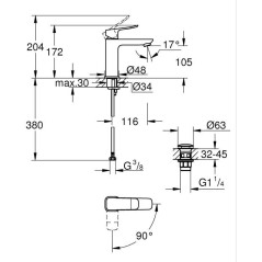 Mitigeur de lavabo - GROHE DICE - Taille M - Cartouche Ch3 & clic-clac