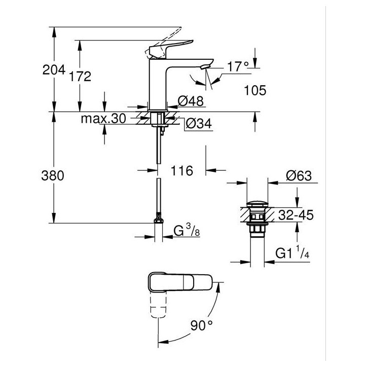 Mitigeur de lavabo - GROHE DICE - Taille M - Cartouche Ch3 & clic-clac - Noir mat Mitigeur de lavabo - GROHE DICE - Taille M - Cartouche Ch3 & clic-clac - Noir mat