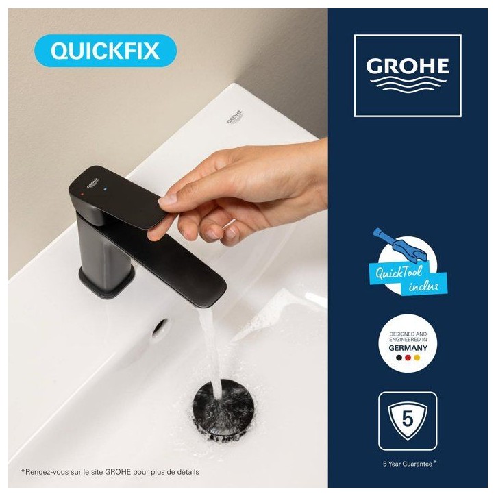 Mitigeur de lavabo - GROHE DICE - Taille M - Cartouche Ch3 & clic-clac - Noir mat Mitigeur de lavabo - GROHE DICE - Taille M - Cartouche Ch3 & clic-clac - Noir mat