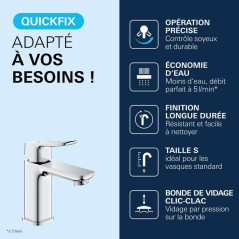 Mitigeur de lavabo - GROHE DICE - Taille S - Clic-clac - Chrome