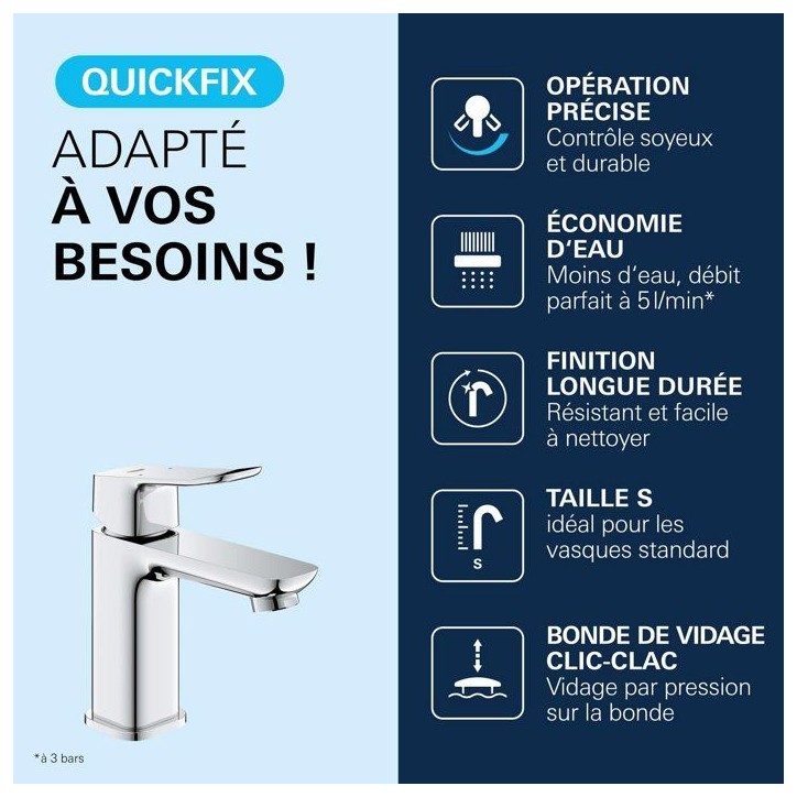 Mitigeur de lavabo - GROHE DICE - Taille S - Clic-clac - Chrome Mitigeur de lavabo - GROHE DICE - Taille S - Clic-clac - Chrome