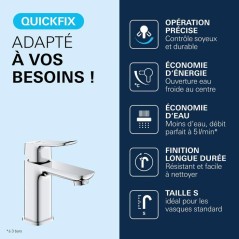Mitigeur de lavabo - GROHE DICE - Taille S - Cartouche Ch3 & vidage cl