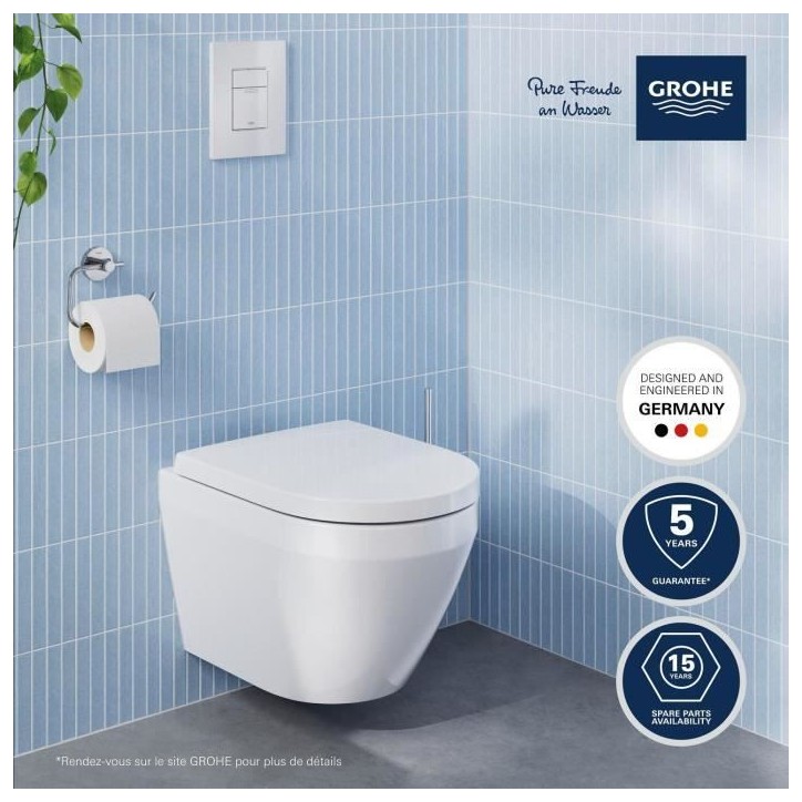 Ensemble WC suspendu compact - Sortie horizontale - Sans bride - GROHE Euro Ceramic Triple Vortex (102 486 SH00) Ensemble WC suspendu compact - Sortie horizontale - Sans bride - GROHE Euro Ceramic Triple Vortex (102 486 SH00)