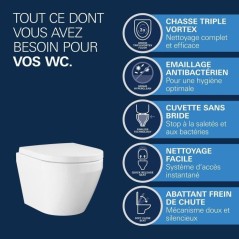 Ensemble WC suspendu compact - Sortie horizontale - Sans bride - GROHE