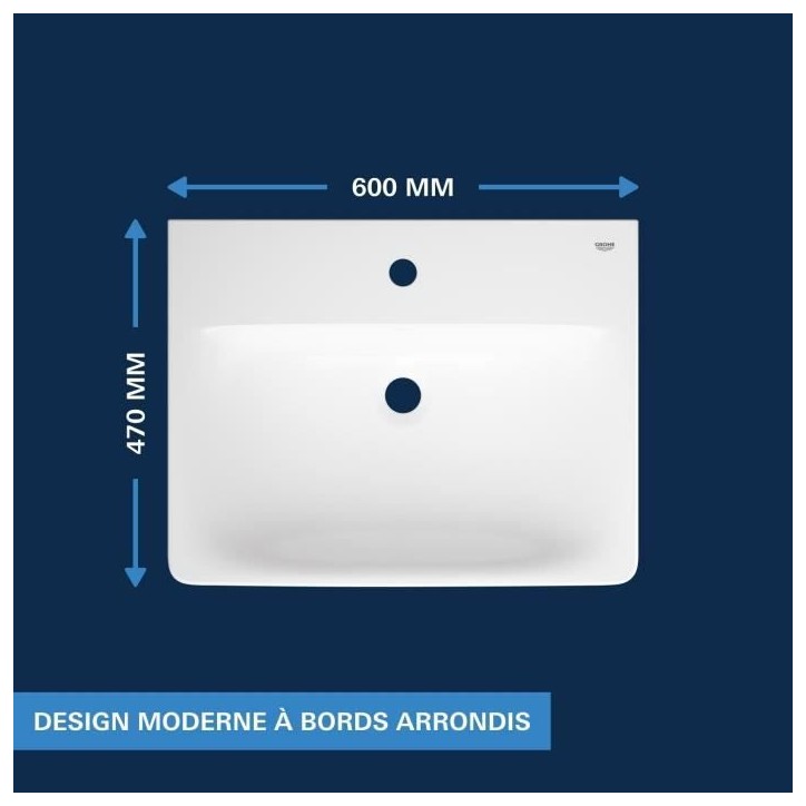 Lavabo suspendu - Porcelaine vitrifiée - Rectangulaire - GROHE Euro Ceramic - 60 cm - 21 cm - Blanc Lavabo suspendu - Porcelaine vitrifiée - Rectangulaire - GROHE Euro Ceramic - 60 cm - 21 cm - Blanc