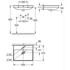 Lavabo suspendu - Porcelaine vitrifiée - Rectangulaire - GROHE Euro C