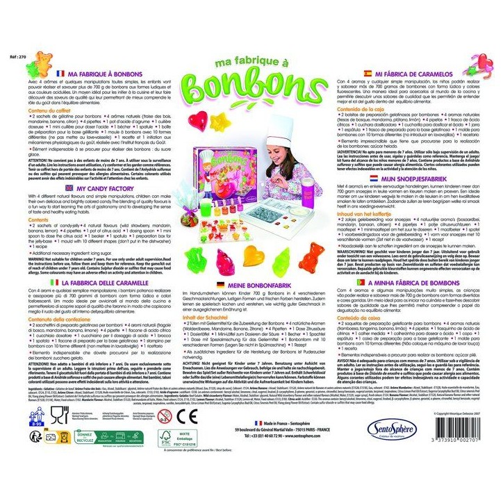 Ma fabrique a bonbons - SENTOSPHERE - Arômes naturels - Pour environ 500g de bonbons - Initiation a la cuisine - Des 7 ans Ma fabrique a bonbons - SENTOSPHERE - Arômes naturels - Pour environ 500g de bonbons - Initiation a la cuisine - Des 7 ans