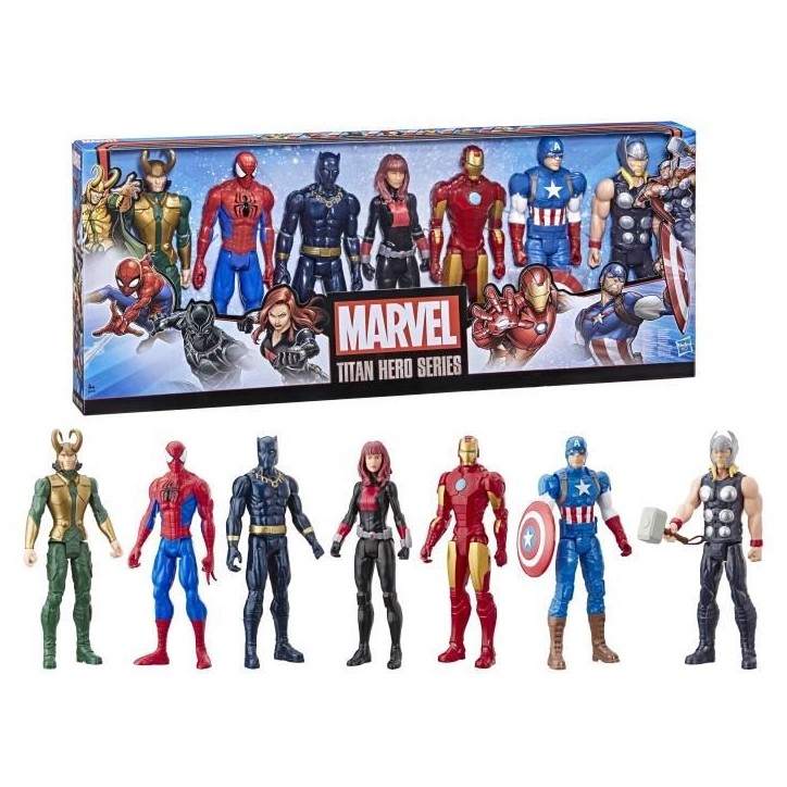 Maxi Pack Avengers 7 figurines de 30 cm, 5 accessoires, Marvel Avengers Titan Hero Series
