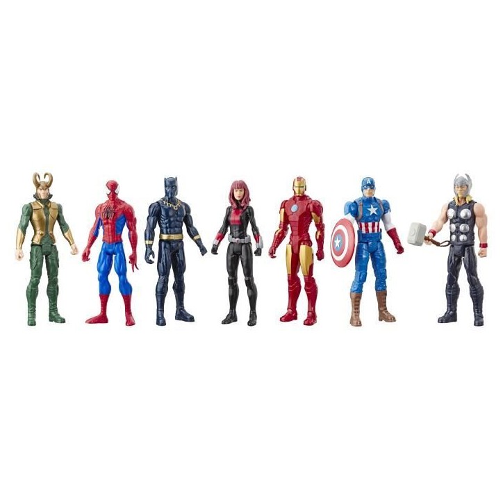 Maxi Pack Avengers 7 figurines de 30 cm, 5 accessoires, Marvel Avengers Titan Hero Series