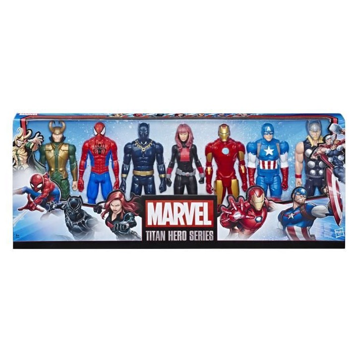 Maxi Pack Avengers 7 figurines de 30 cm, 5 accessoires, Marvel Avengers Titan Hero Series