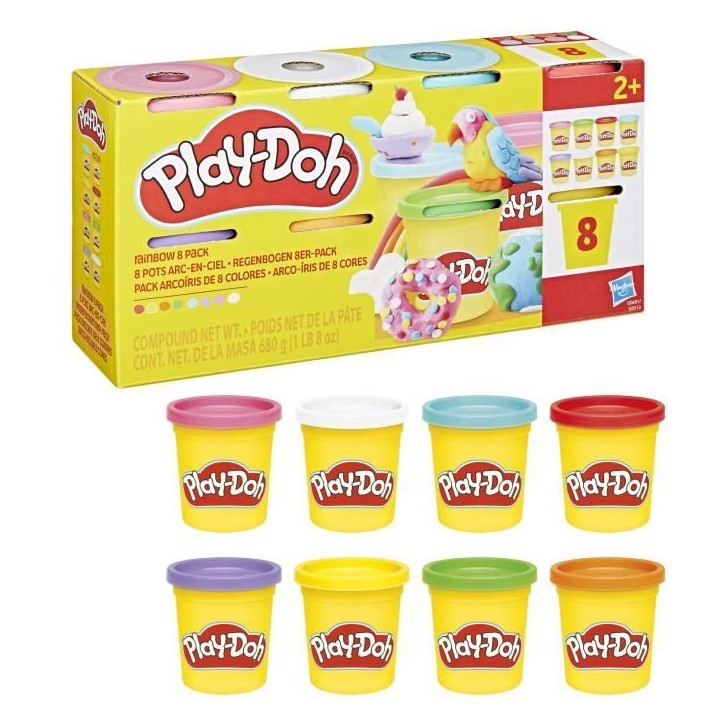 Play-Doh 8 couleurs arc-en-ciel, pots de pâte a modeler de 85 g