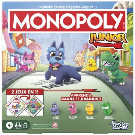 Monopoly Junior 2 en 1 carré (édition 2026), Jeu de Plateau, Plateau