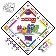 Monopoly Junior 2 en 1 carré (édition 2026), Jeu de Plateau, Plateau réversible, 2 a 4 Joueurs, 20 Min, Version française, d