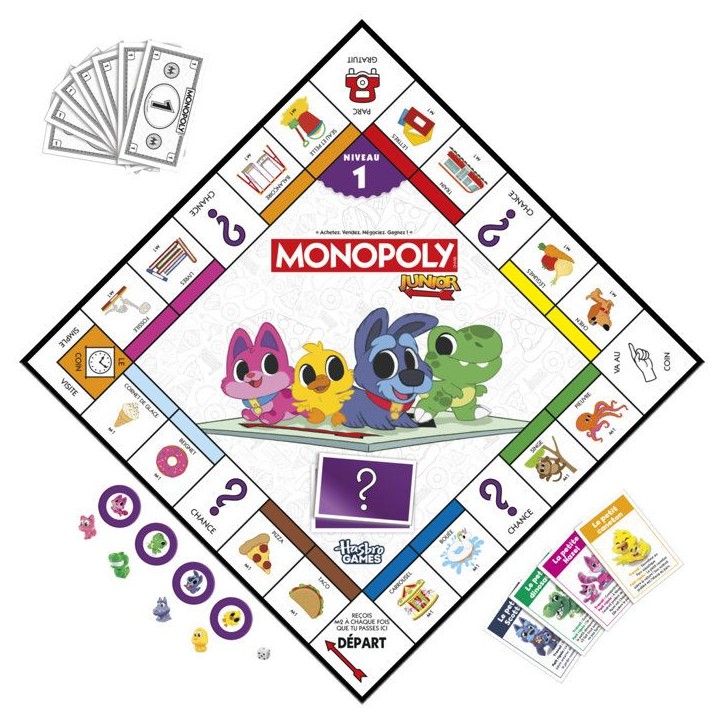 Monopoly Junior 2 en 1 carré (édition 2026), Jeu de Plateau, Plateau réversible, 2 a 4 Joueurs, 20 Min, Version française, d Monopoly Junior 2 en 1 carré (édition 2026), Jeu de Plateau, Plateau réversible, 2 a 4 Joueurs, 20 Min, Version française, d