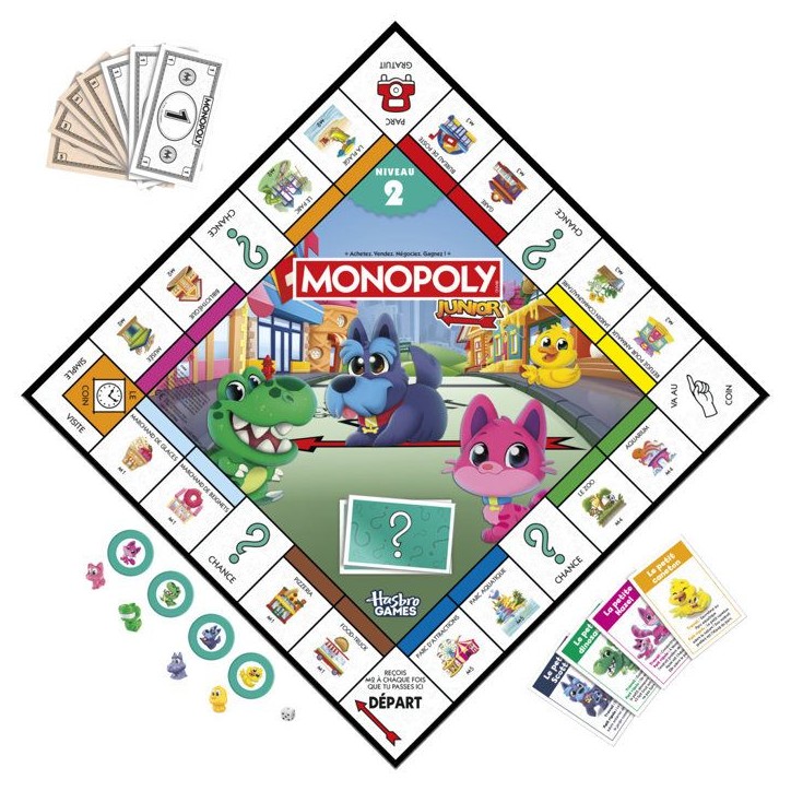 Monopoly Junior 2 en 1 carré (édition 2026), Jeu de Plateau, Plateau réversible, 2 a 4 Joueurs, 20 Min, Version française, d Monopoly Junior 2 en 1 carré (édition 2026), Jeu de Plateau, Plateau réversible, 2 a 4 Joueurs, 20 Min, Version française, d
