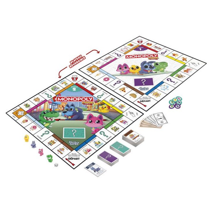 Monopoly Junior 2 en 1 carré (édition 2026), Jeu de Plateau, Plateau réversible, 2 a 4 Joueurs, 20 Min, Version française, d Monopoly Junior 2 en 1 carré (édition 2026), Jeu de Plateau, Plateau réversible, 2 a 4 Joueurs, 20 Min, Version française, d