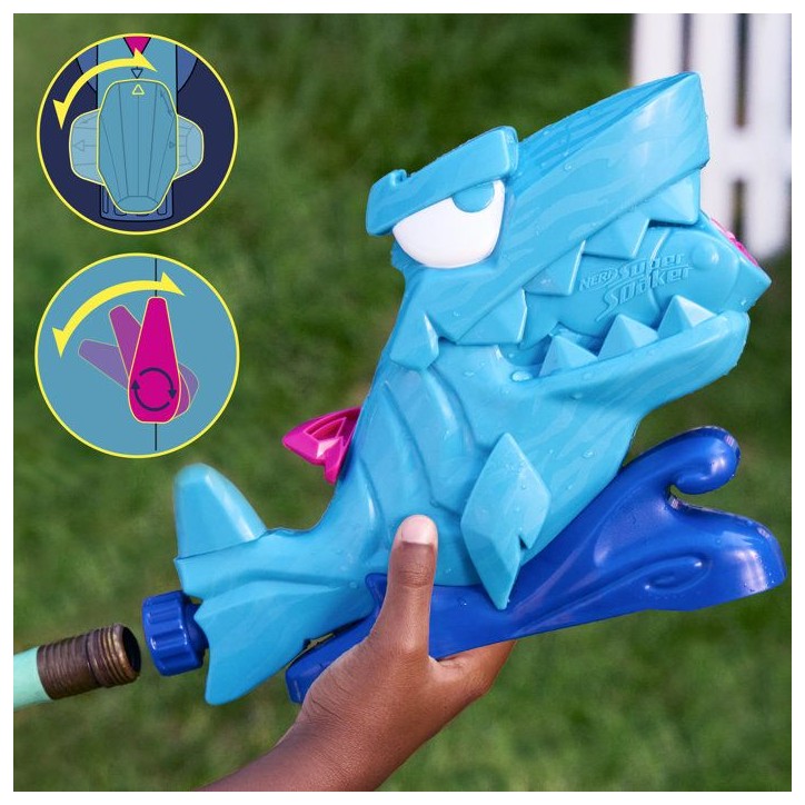 Nerf SOA Hop & Chomp, Jets d'eau, mâchoire articulée, se raccorde au Tuyau d'arrosage, Nerf Super Soaker, des 3 ans Nerf SOA Hop & Chomp, Jets d'eau, mâchoire articulée, se raccorde au Tuyau d'arrosage, Nerf Super Soaker, des 3 ans