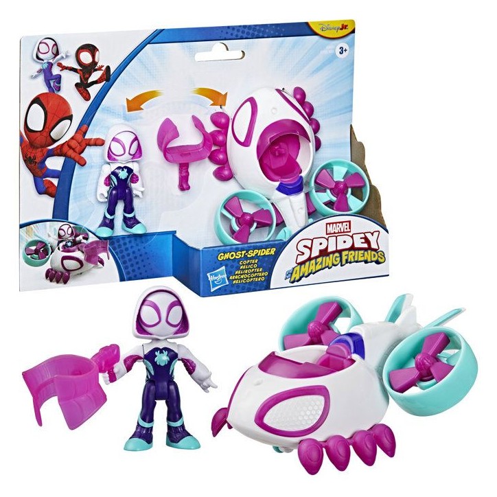 Véhicule Hélico de Ghost-Spider avec figurine de 7,5 cm et accessoire, jouets pour enfants, des 3 ans, Spidey et ses Amis Ex Véhicule Hélico de Ghost-Spider avec figurine de 7,5 cm et accessoire, jouets pour enfants, des 3 ans, Spidey et ses Amis Ex