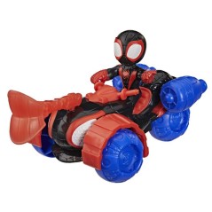 Spidey Véhicule Techno-Quad et figurine Miles « Spin » Morales de 7,5 cm et accessoire, des 3 ans, Marvel Spidey et ses A