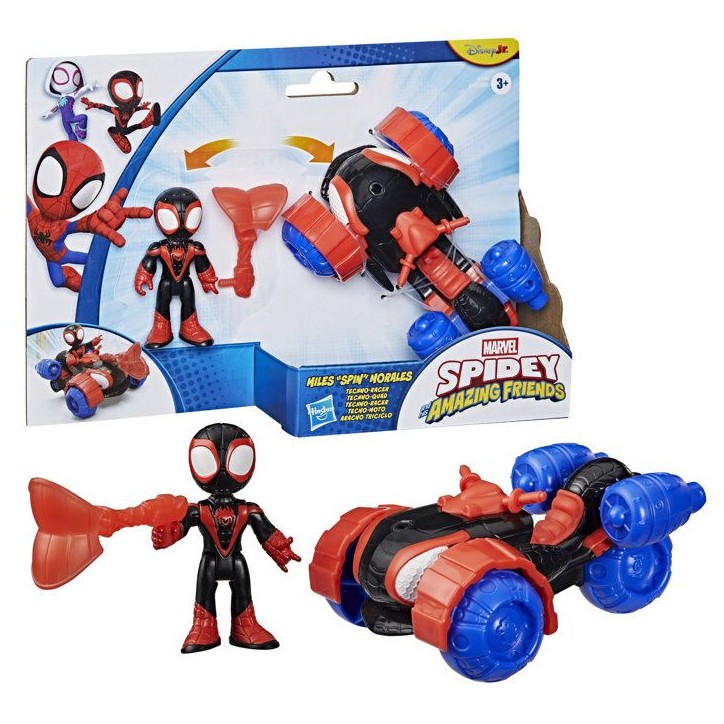 Spidey Véhicule Techno-Quad et figurine Miles « Spin » Morales de 7,5 cm et accessoire, des 3 ans, Marvel Spidey et ses A Spidey Véhicule Techno-Quad et figurine Miles « Spin » Morales de 7,5 cm et accessoire, des 3 ans, Marvel Spidey et ses A