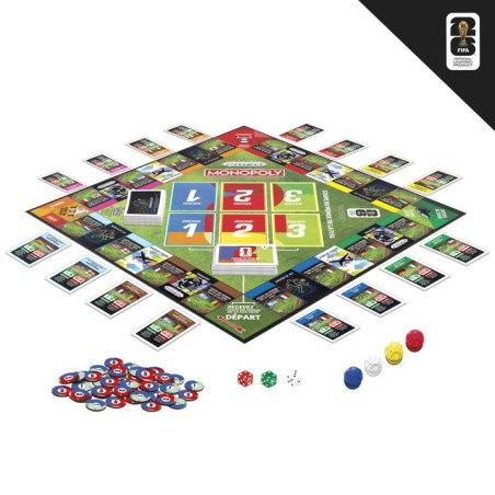 Monopoly Coupe du monde FIFA 2026, jeu de société de football avec booster cartes Panini Prizm FIFA World Cup 2026, des 8 ans