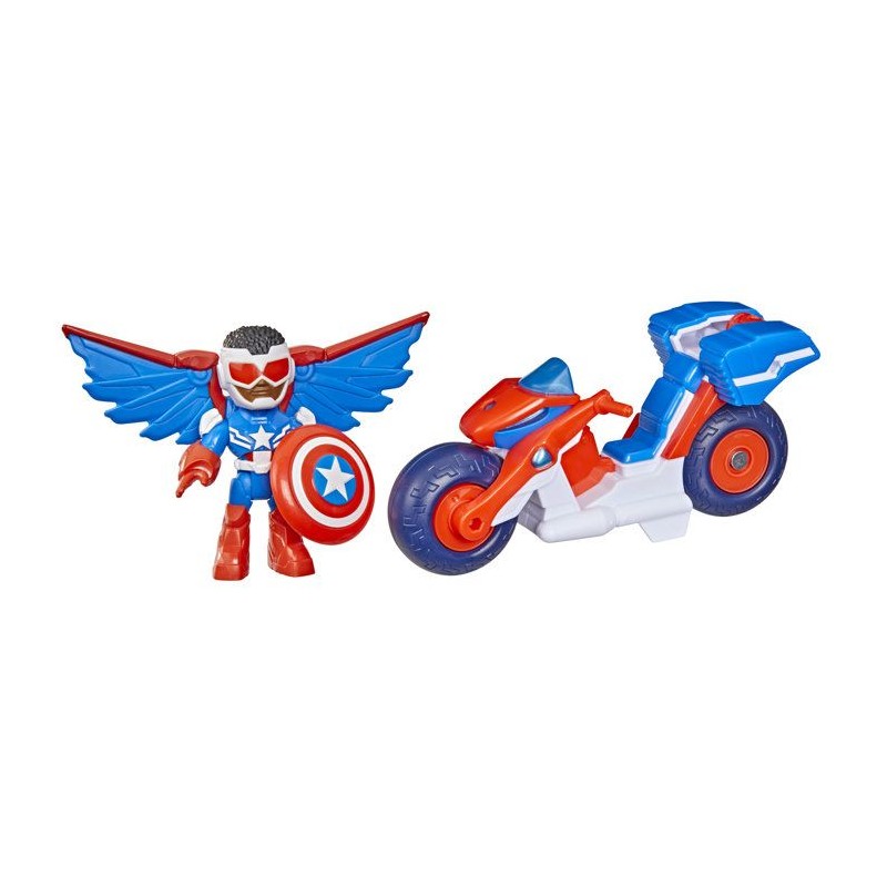 Figurine Captain America : Sam Wilson de 7,5 cm et véhicule Super Mot