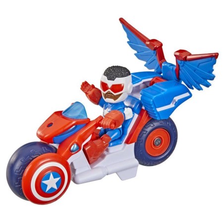 Figurine Captain America : Sam Wilson de 7,5 cm et véhicule Super Moto, Jouets de Super-héros, des 3 ans, Iron Man et Ses Amis