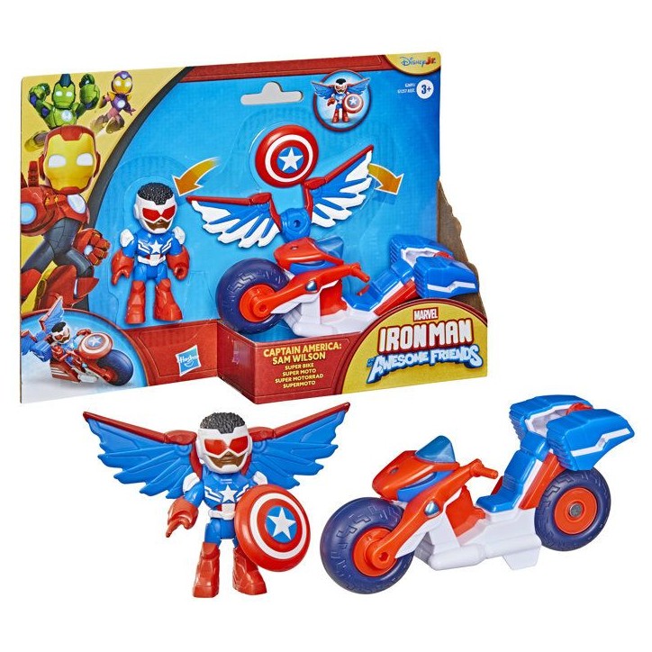 Figurine Captain America : Sam Wilson de 7,5 cm et véhicule Super Moto, Jouets de Super-héros, des 3 ans, Iron Man et Ses Amis Figurine Captain America : Sam Wilson de 7,5 cm et véhicule Super Moto, Jouets de Super-héros, des 3 ans, Iron Man et Ses Amis