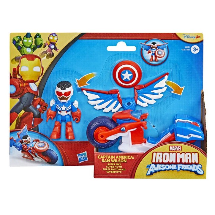 Figurine Captain America : Sam Wilson de 7,5 cm et véhicule Super Moto, Jouets de Super-héros, des 3 ans, Iron Man et Ses Amis Figurine Captain America : Sam Wilson de 7,5 cm et véhicule Super Moto, Jouets de Super-héros, des 3 ans, Iron Man et Ses Amis