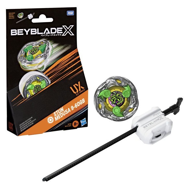 Beyblade X Starter Pack Stun Medusa 9-60GB UX, toupie Takara Tomy de type endurance avec lanceur, toupies de compétition, des 8 Beyblade X Starter Pack Stun Medusa 9-60GB UX, toupie Takara Tomy de type endurance avec lanceur, toupies de compétition, des 8