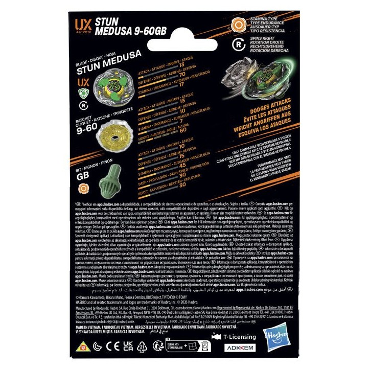 Beyblade X Starter Pack Stun Medusa 9-60GB UX, toupie Takara Tomy de type endurance avec lanceur, toupies de compétition, des 8 Beyblade X Starter Pack Stun Medusa 9-60GB UX, toupie Takara Tomy de type endurance avec lanceur, toupies de compétition, des 8