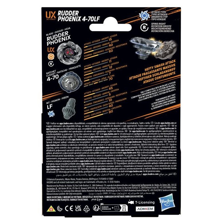 Beyblade X Starter Pack Rudder Phoenix 4-70LF UX, toupie Takara Tomy de type attaque avec lanceur, toupies de compétition, des Beyblade X Starter Pack Rudder Phoenix 4-70LF UX, toupie Takara Tomy de type attaque avec lanceur, toupies de compétition, des